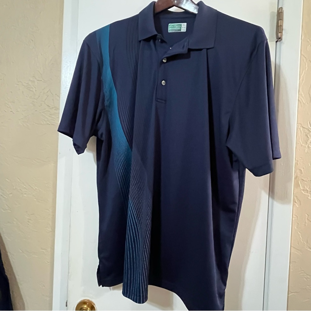 Ben Hogan Golf Performance Men's XL Navy Polo Shirt with Teal Stripes